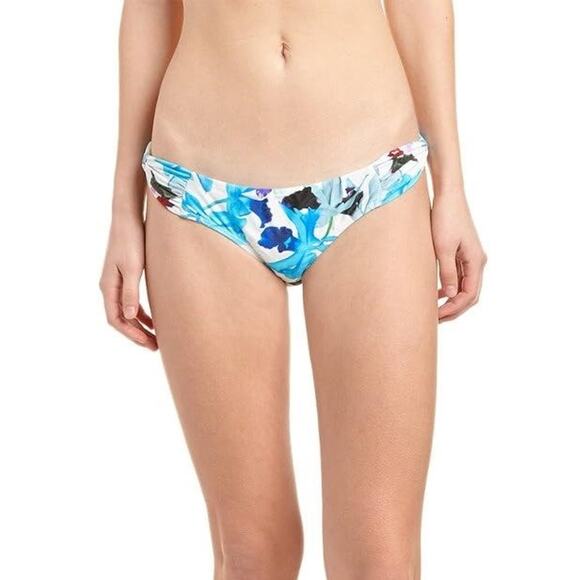6 Shore Road by Pooja Women White / Blue Floral Coiba Knot Bikini Bottoms Size L - Picture 2 of 3